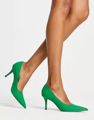 ASOS DESIGN Salary mid heeled court shoes in green | ASOS (Global)