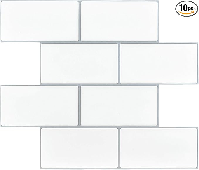 Art3d 14"x12" Self-Adhesive Backsplash Tiles, Faux Ceramic Tiles, Matt (10 Tiles, Thicker Version... | Amazon (US)