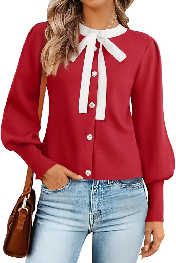 ZESICA Women's Fall Winter Cardigan Sweaters Long Lantern Sleeve Open Front Button Down Comfy Kni... | Amazon (US)