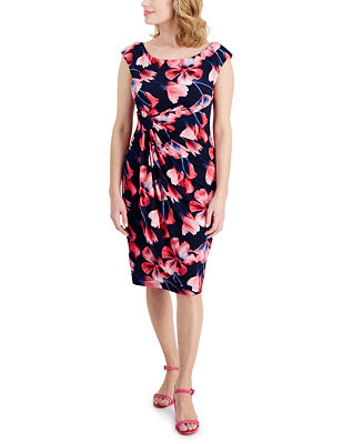 Connected Petite Printed Side-Gathered Sheath Dress - Macy's | Macy's