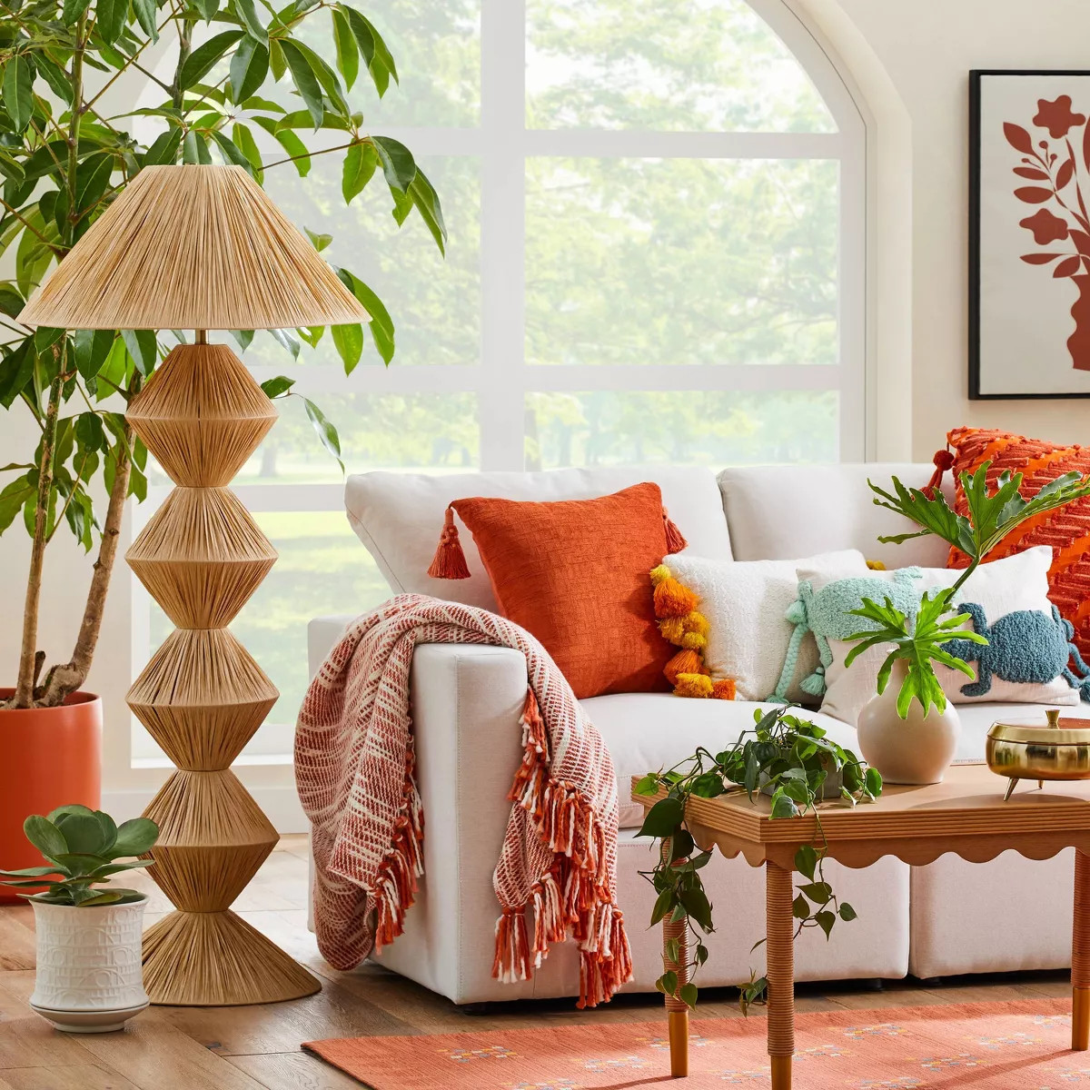 Faux Raffia Floor Lamp Brown (Includes LED Light Bulb) - Opalhouse™ designed with Jungalow: Mod... | Target