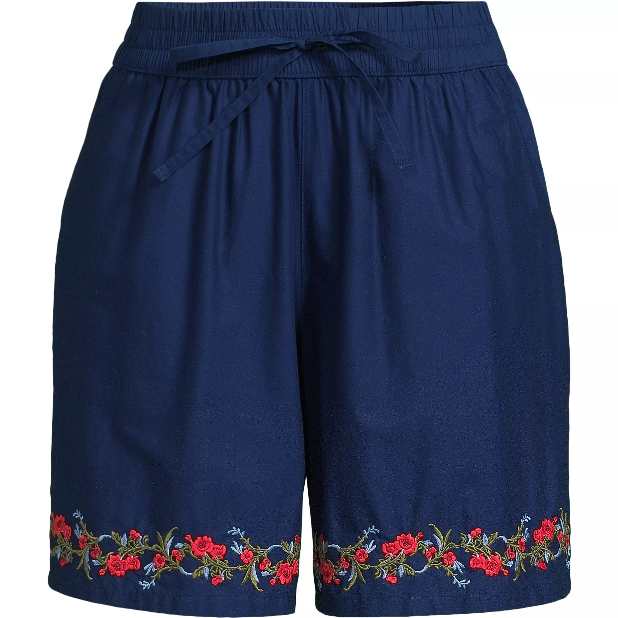 Women's Poplin Embroidered High Rise 7" Pull On Shorts | Lands' End (US)