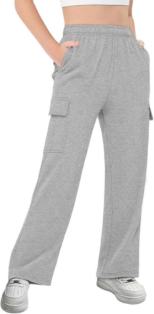 Girls Kids Cargo Sweatpants Wide Straight Leg Jogger Pants 5-14 Years | Amazon (US)