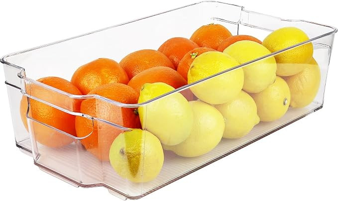 Greenco Refrigerator and Freezer Wide Storage Bin With Handles, 14.8" x 8.3"x 3.75", Clear | Amazon (US)