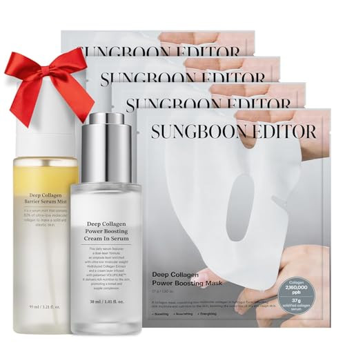 SUNGBOON EDITOR Collagen Boosting TRIO: Deep Collagen Mask (4ea) & Serum Mist & Cream in Serum, Best Korean Glow Mist Care Set, Skincare Gift Sets for Mom | Amazon (US)
