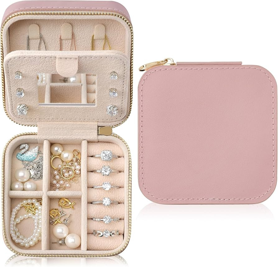 Genuine Leather Travel Jewelry Case Organizer with Mirror for Women, Small Jewelry Box Portable M... | Amazon (US)