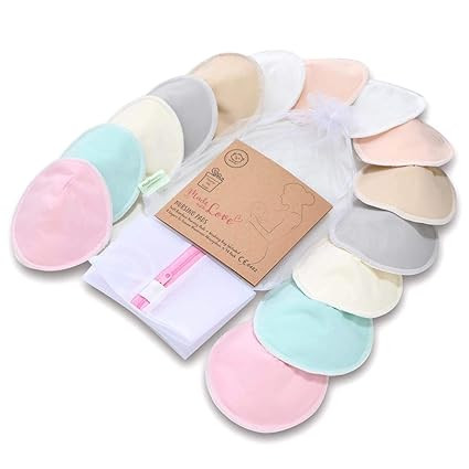 Organic Bamboo Nursing Breast Pads - 14 Washable Pads + Wash Bag - Breastfeeding Nipple Pad for M... | Amazon (US)