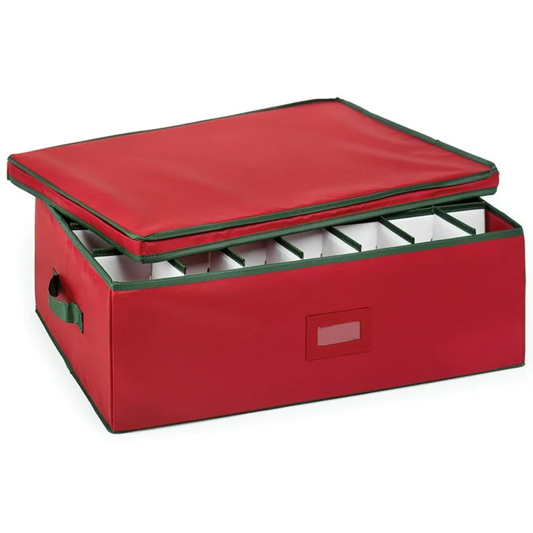 Homz® Large Holiday Heirloom 56 Ornament Storage Box, Red with Green Trim | Walmart (US)