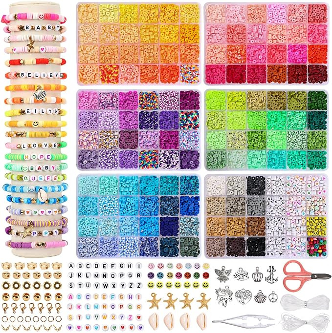 QUEFE 10560pcs 132 Colors Clay Beads Kit for Bracelet Making, Polymer Clay Beads with Charms Lett... | Amazon (US)