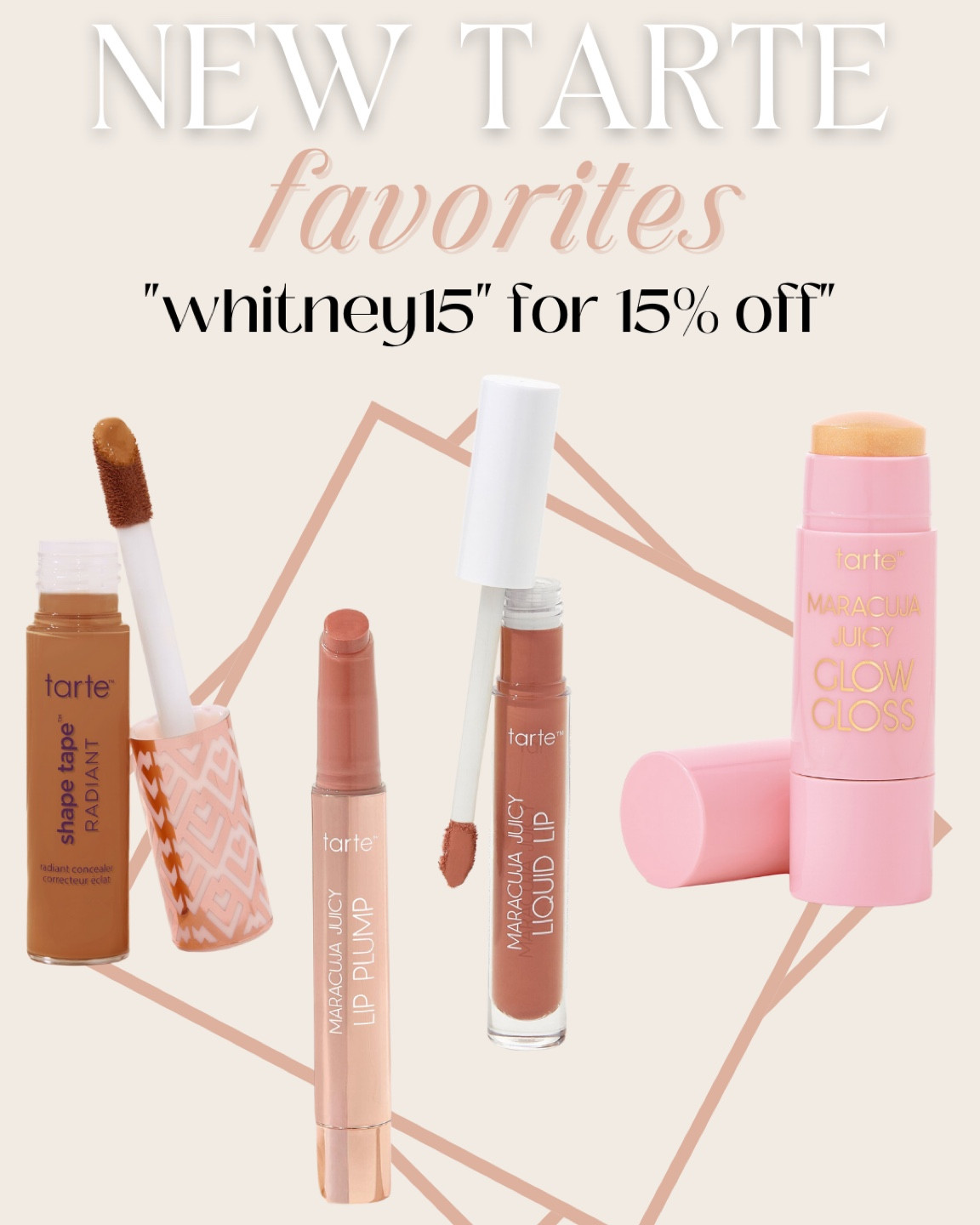 “whitney15” for 15% off! 
@tarte just launched a bunch of new products! Here are some of my favorites, including the shape tape radiant, maracuja juicy liquid lip, juicy glow gloss, juicy lip plump

#tartepartner 

#LTKunder100 #LTKbeauty #LTKunder50