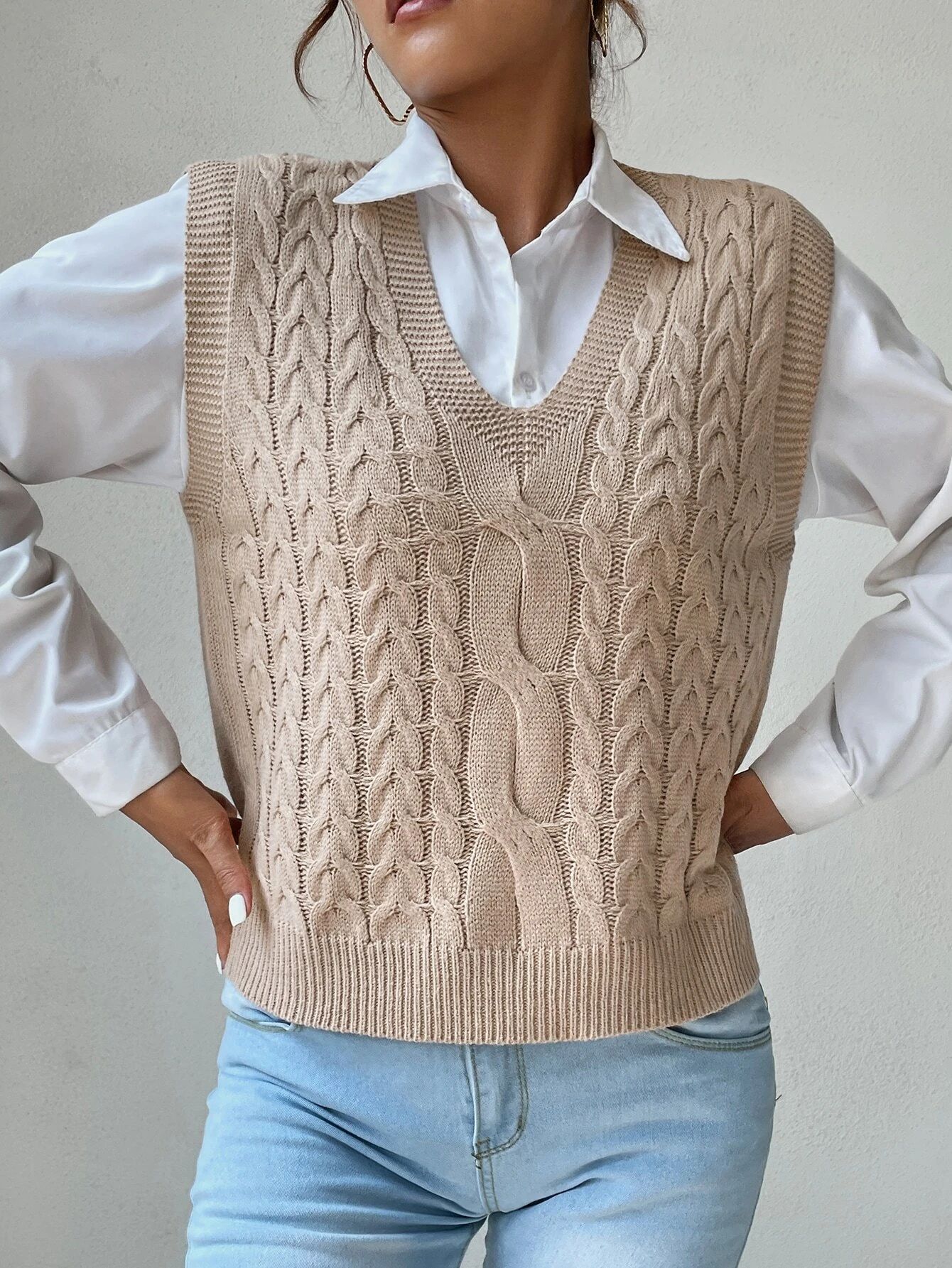 V Neck Cable Knit Sweater Vest
   
      SKU: sw2109064755251430
          (1000+ Reviews)  
    ... | SHEIN