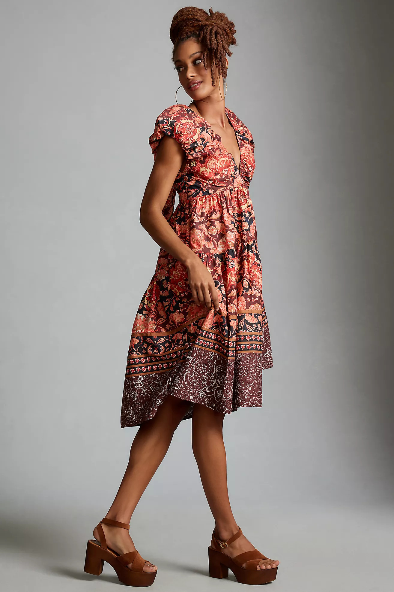 By Anthropologie Printed V-Neck Babydoll Dress | Anthropologie (US)