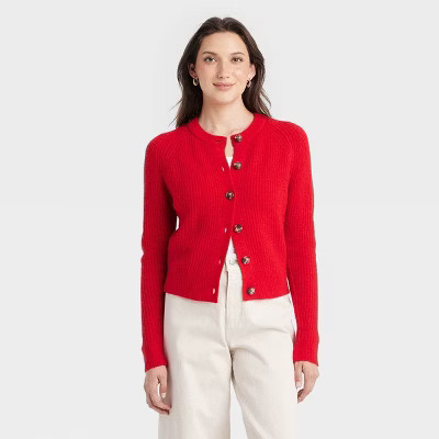 Women's Cozy Knit Button-Front Cardigan - Universal Thread™ Red S | Target