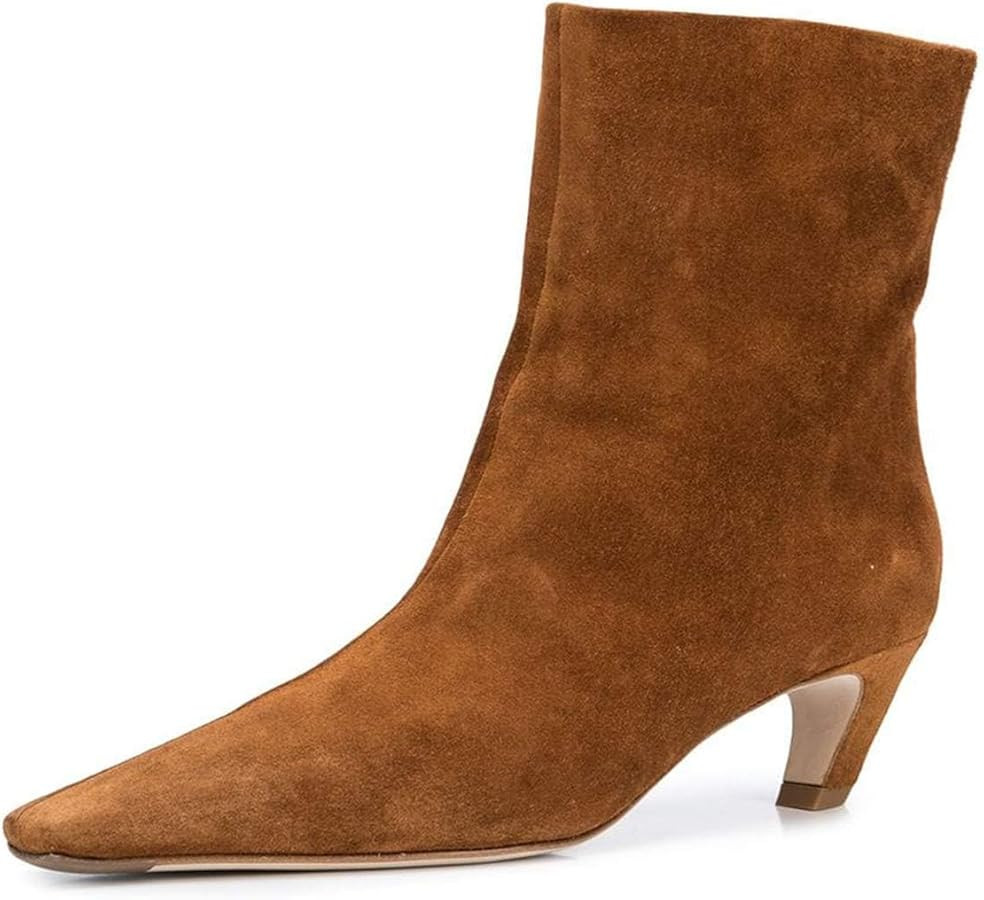 FSJ Women Square Toe Comfort Kitten Low Heel Ankle Boots Pull On Booties Winter Faux Suede Casual... | Amazon (US)