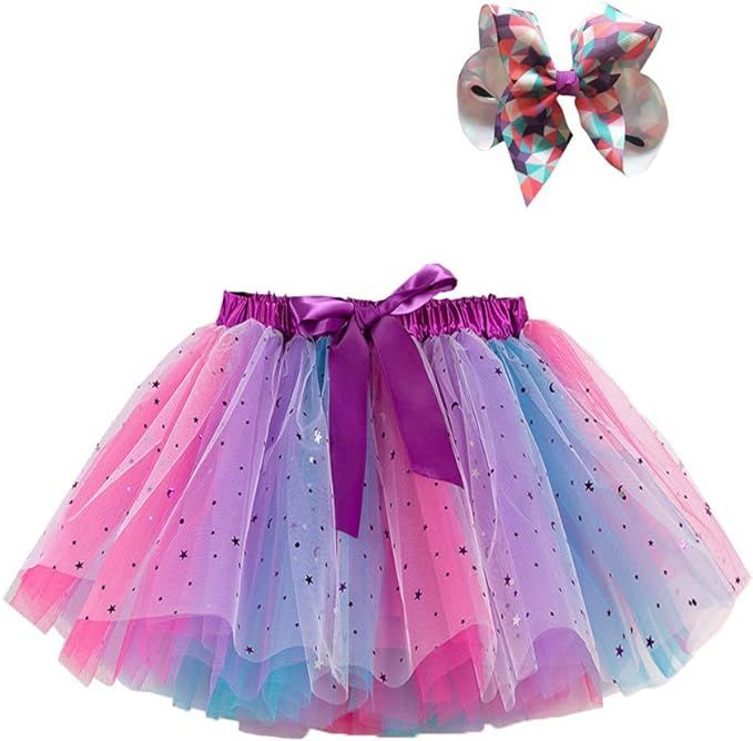 Kid Baby Girls Tutu Skirts Elastic Waist Colorful A-line Layered Tulle Tutu Skirt Party Casual Ou... | Amazon (US)