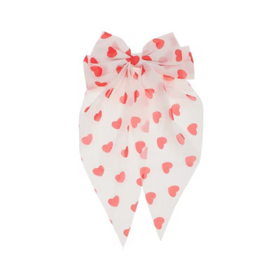Unique Bargains Cute Heart Shaped Printed Bow Ribbon Spring Hair Clips Red White 1 Pc | Target