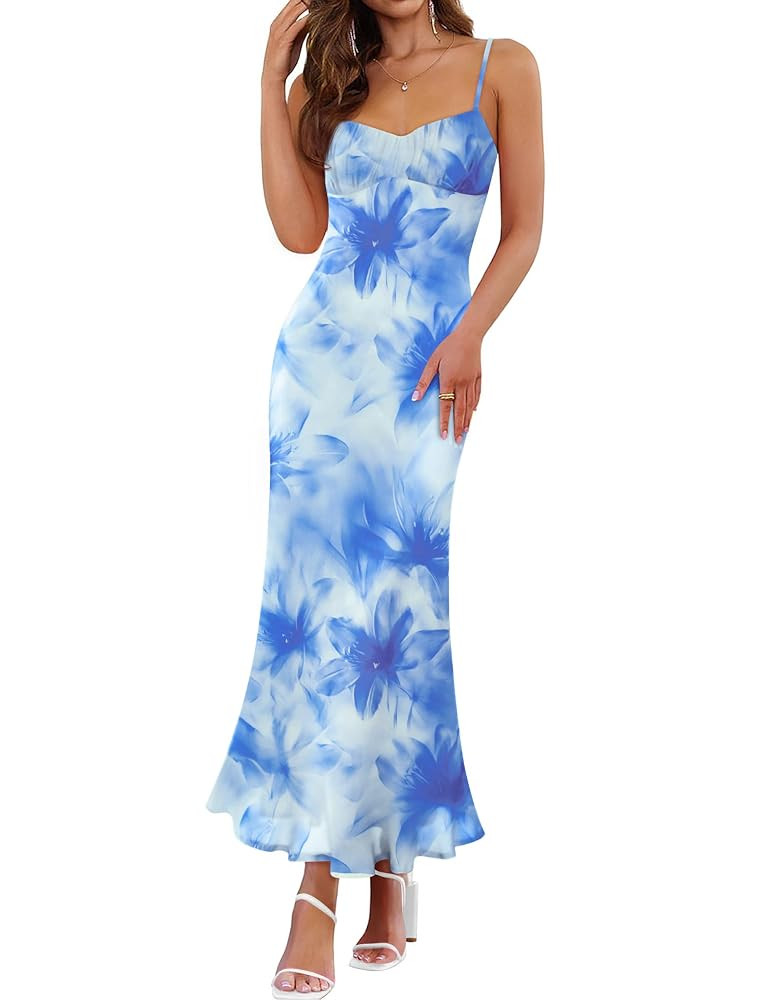 ZESICA Womens Summer Floral Spaghetti Straps Maxi Dress 2025 Sleeveless Square Neck Bodycon Beach... | Amazon (US)