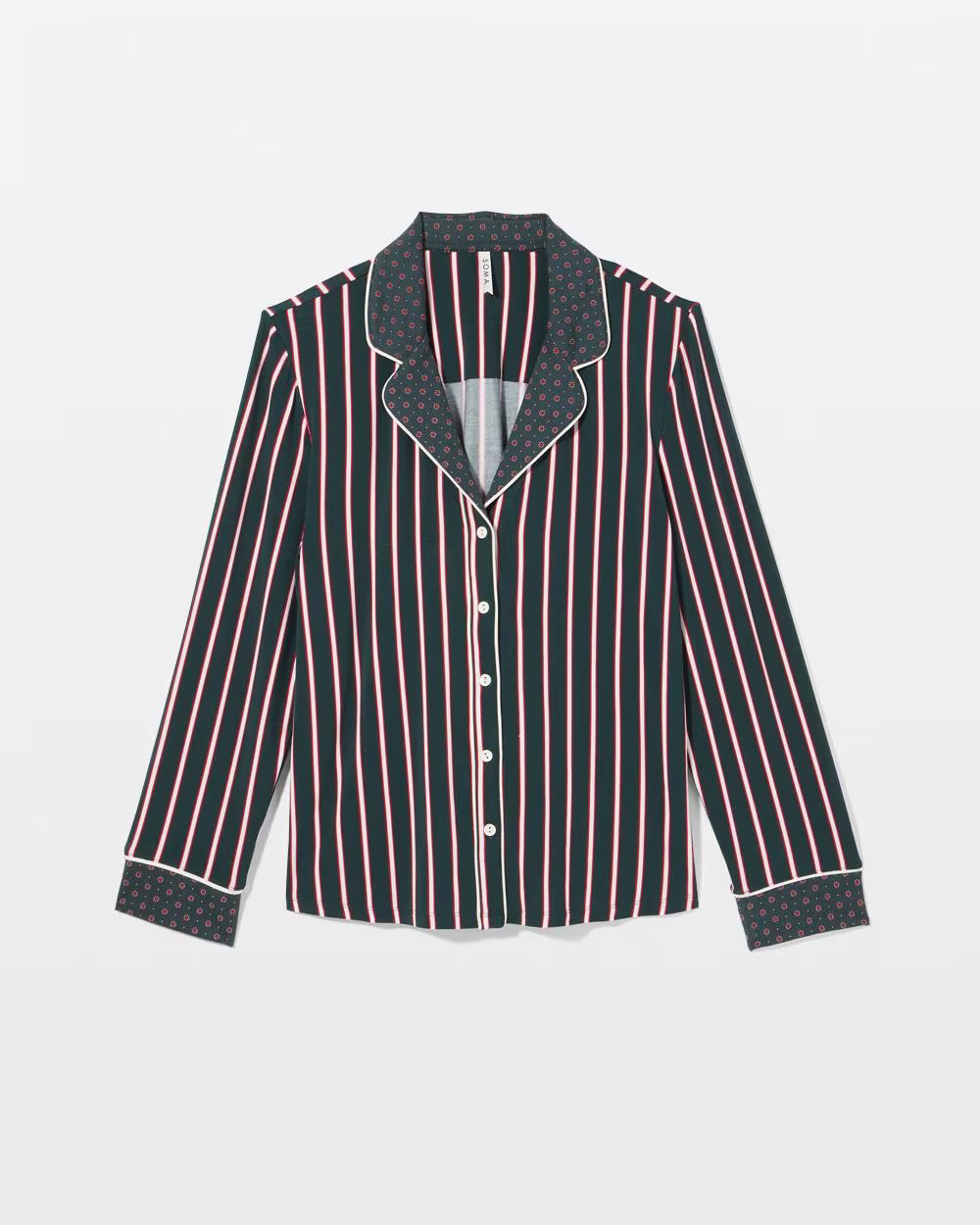 Cool Nights Long Sleeve Notch Collar with Piped Placket Pajama Top | Soma | SOMA