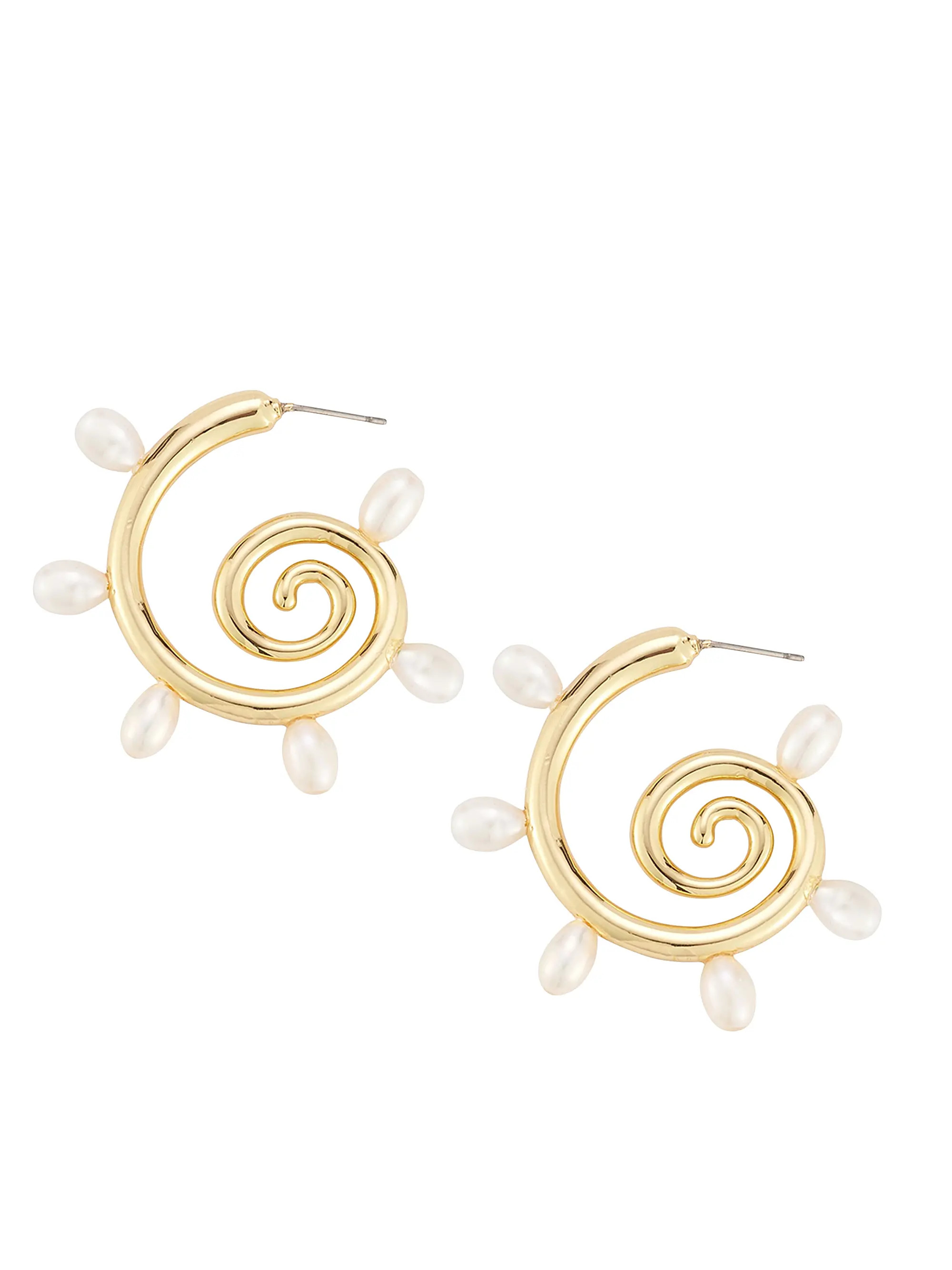Mignonne Gavigan Toni Freshwater Pearl &amp; 14K-Gold-Plated Hoop Earrings | Saks Fifth Avenue | Saks Fifth Avenue