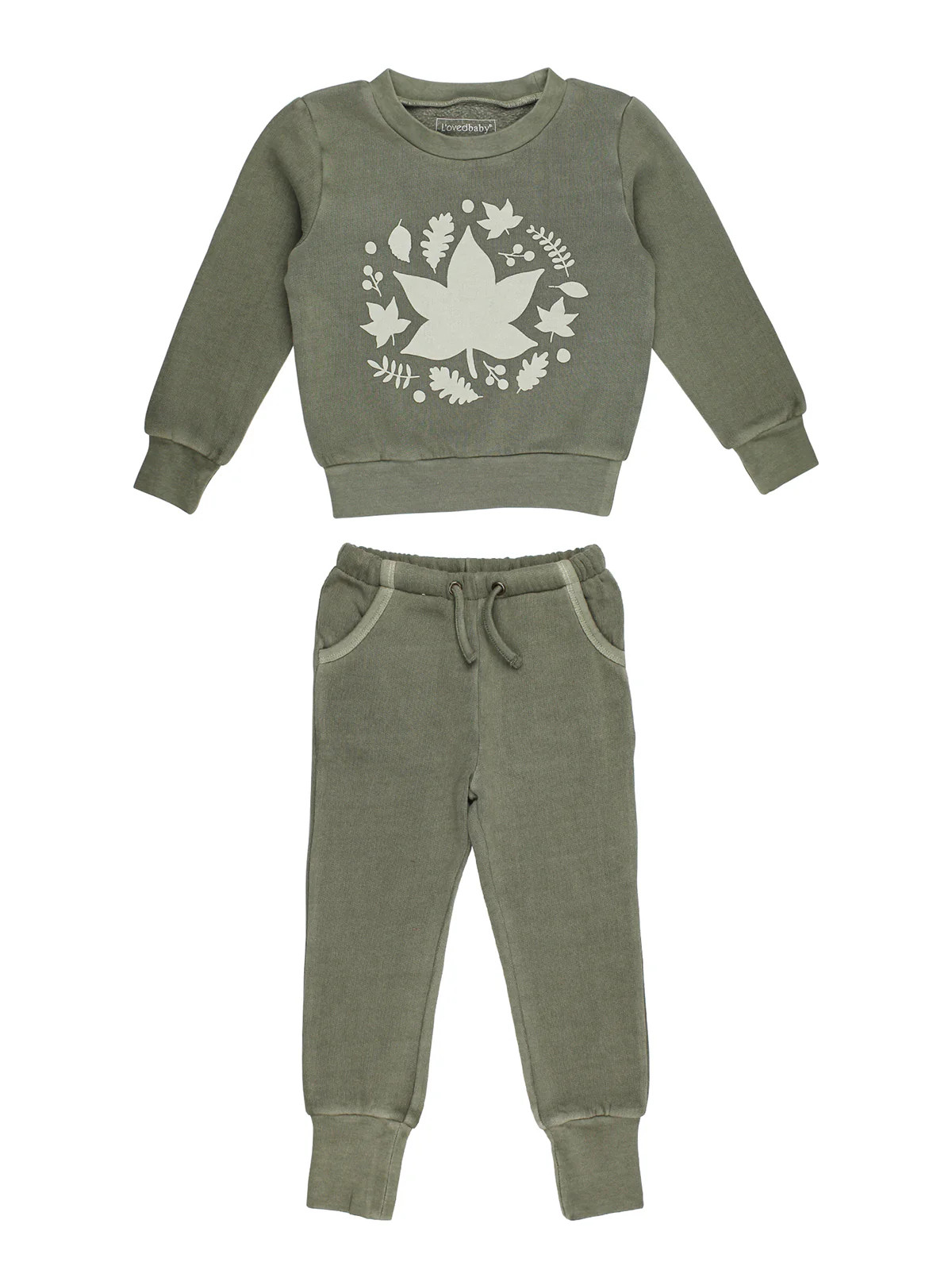 Organic Kids' Cozy Graphic Sweatshirt & Jogger Set, Hunter Leaves | SpearmintLOVE