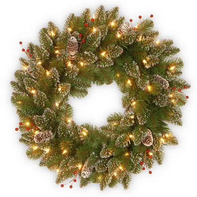 National Tree Company Pre-Lit Artificial Christmas Wreath, Green, Glittery Mountain Spruce, White... | Walmart (US)