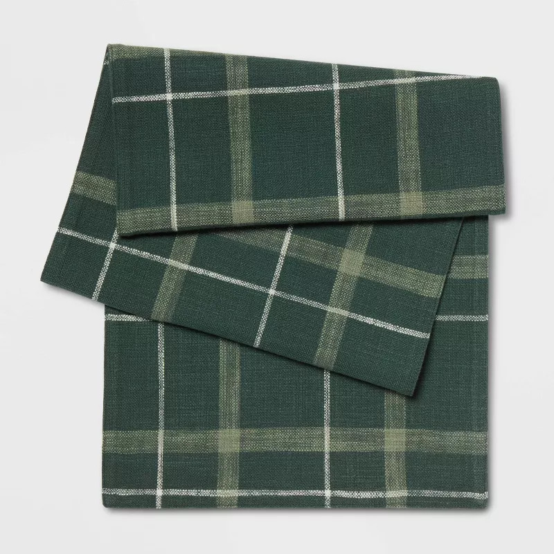 72" x 14" Cotton Plaid Table Runner Green - Threshold™ | Target