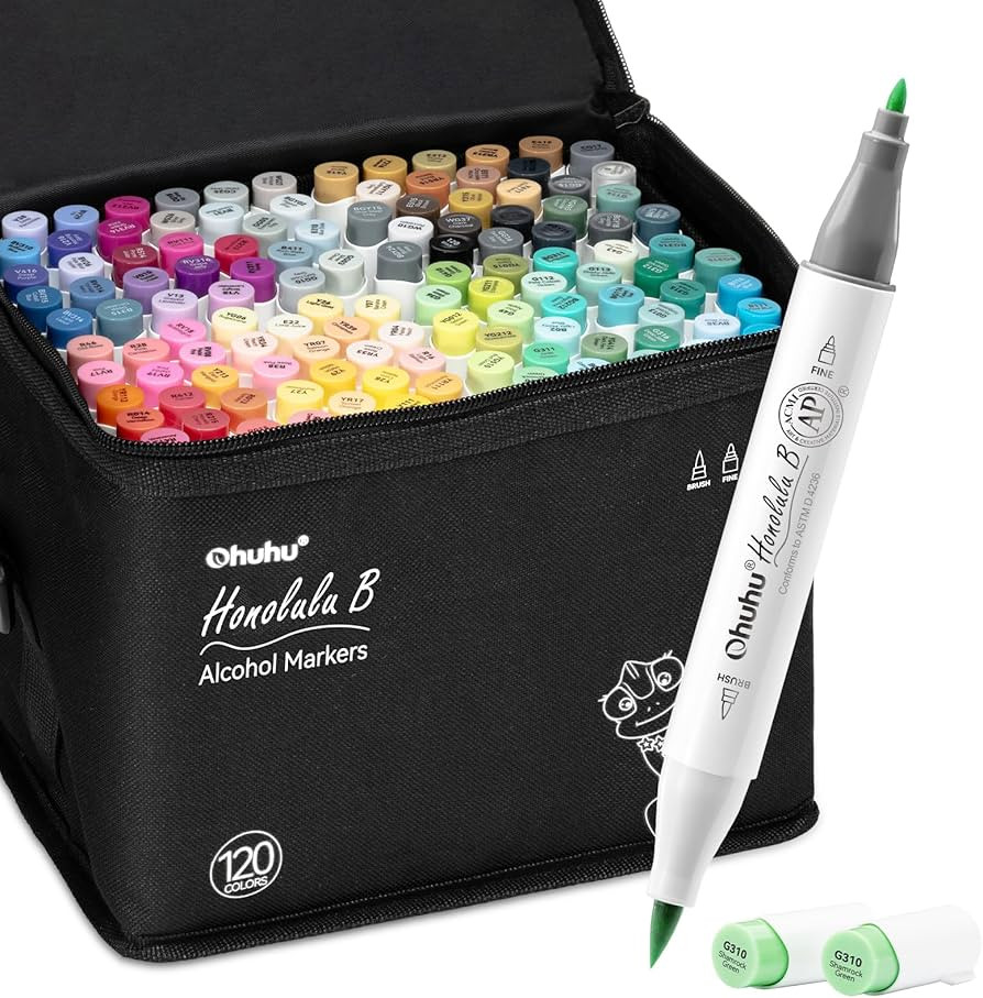 Ohuhu Alcohol Markers Brush Tip - 120-color AP Certificated Double Tipped Art Marker Set for Arti... | Amazon (US)