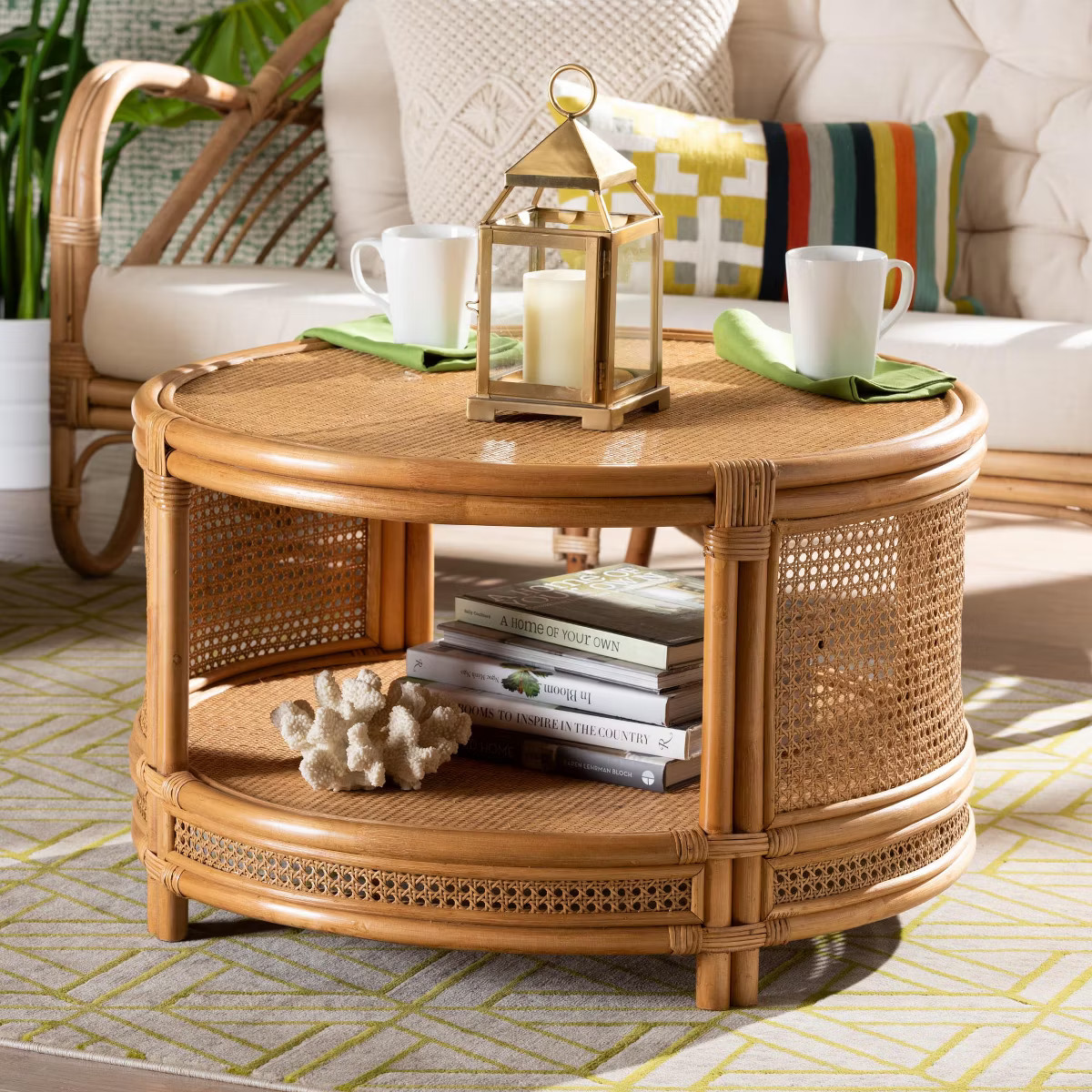 bali & pari Louis Modern Bohemian Natural Brown Rattan Coffee Table | Target