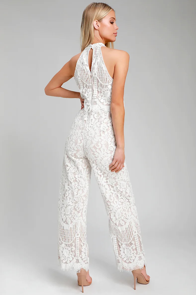 Britney White Lace Halter Jumpsuit | Lulus (US)