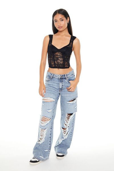 Distressed Acid Wash Wide-Leg Jeans | Forever 21