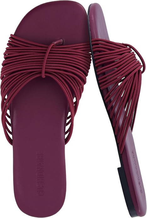 CUSHIONAIRE Lanky Strappy Sandals for Women, Trendy Multi-Strap Square Toe Flat Slide Womens Sand... | Amazon (US)
