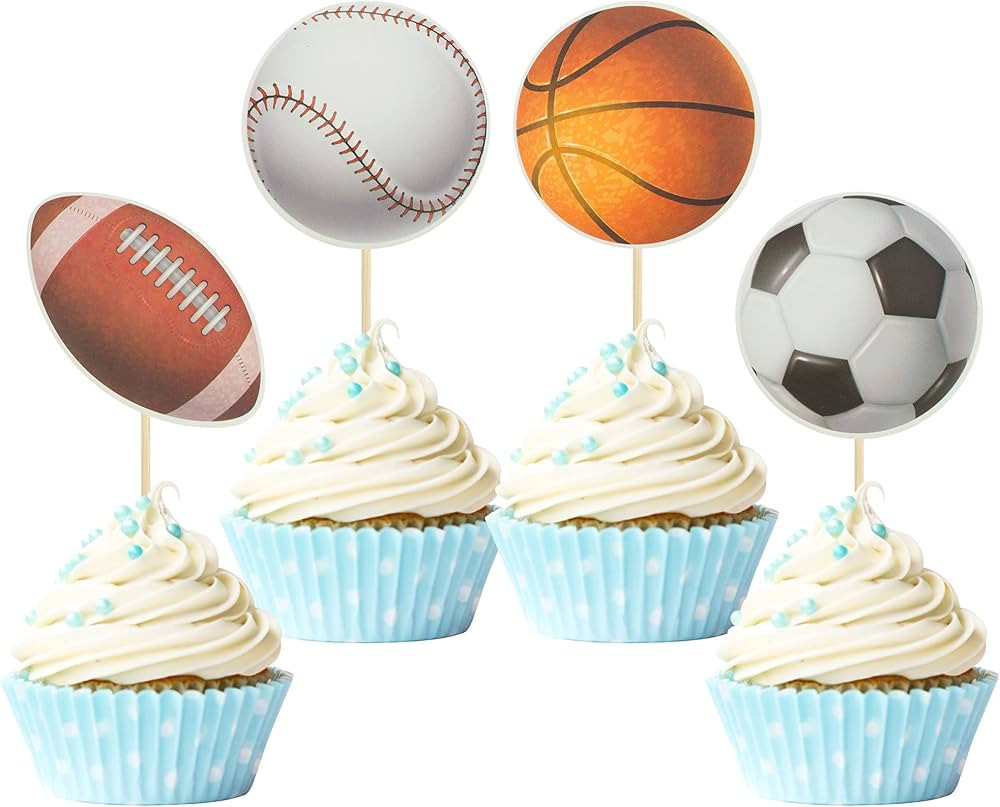 Gyufise 36 Pack Sports Cupcake Toppers Baseball Rugby Cupcake Picks Basketball Toothpicks Soccer ... | Amazon (US)