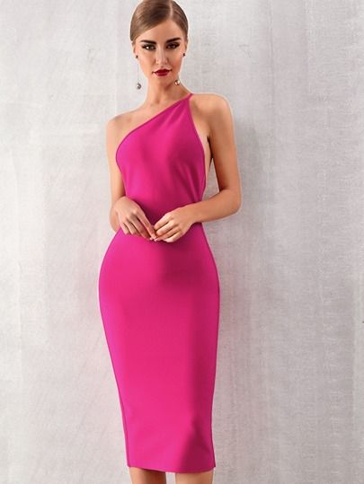 Adyce Neon Pink One Shoulder Bodycon Dress | SHEIN
