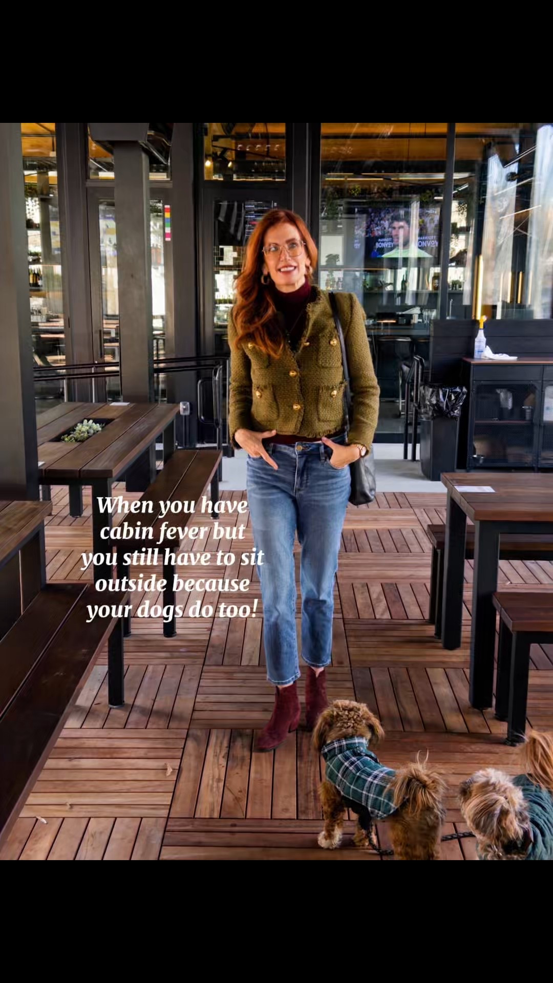 Tweed jacket is a size 4
Wearing a small plum turtleneck
Evereve jeans 27 
Marni shoes plum suede boots
Oversized plum jacket . You can choose the plum jacket, there are 4 colors. 

#LTKSeasonal #LTKOver40 #LTKootd