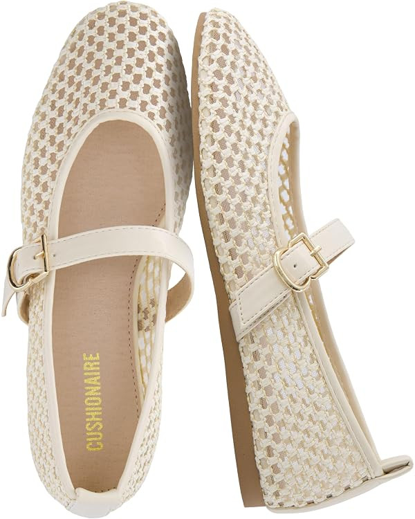 CUSHIONAIRE Gracie Mesh Mary Jane Flats for Women, Breathable Ballet Flats with Adjustable Buckle... | Amazon (US)