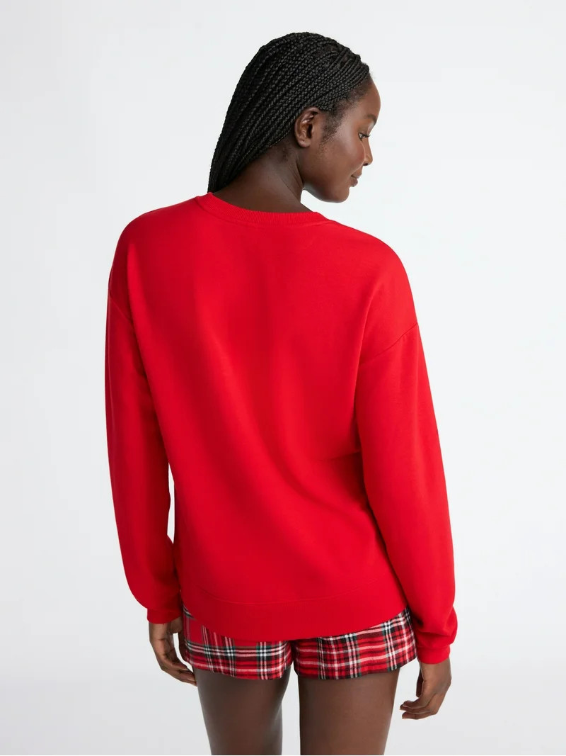 Joyspun Women's Fleece Drop Shoulder Sleep Top with Long Sleeves, Sizes XS-3X | Walmart (US)