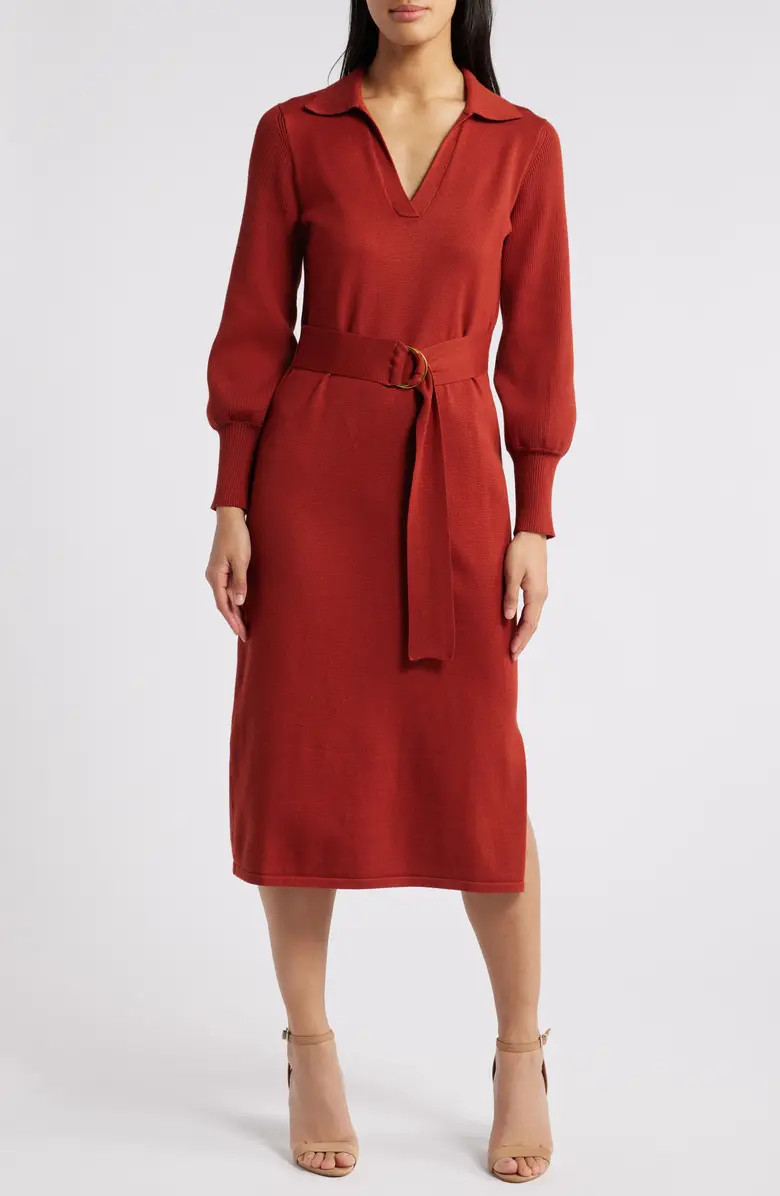 Julia Jordan Johnny Collar Long Sleeve Midi Sweater Dress | Nordstrom | Nordstrom