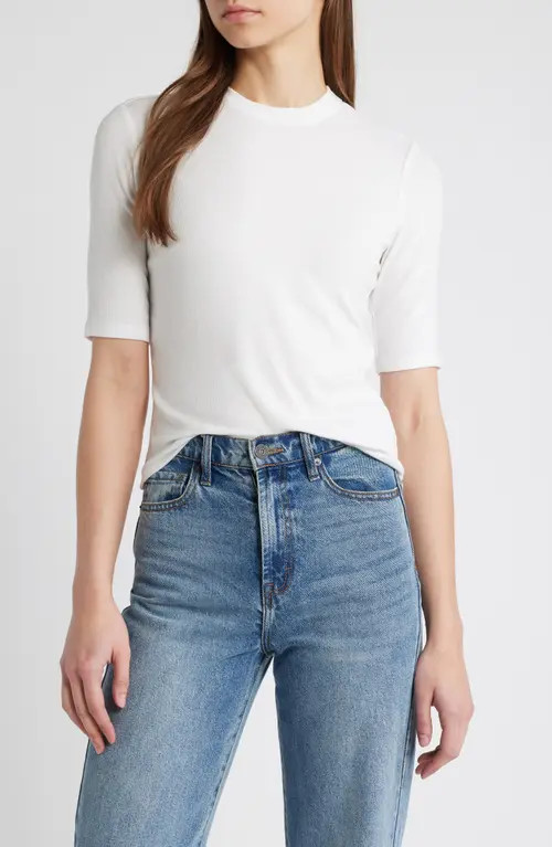 FRAME Rib Crewneck T-Shirt in White at Nordstrom, Size Small | Nordstrom