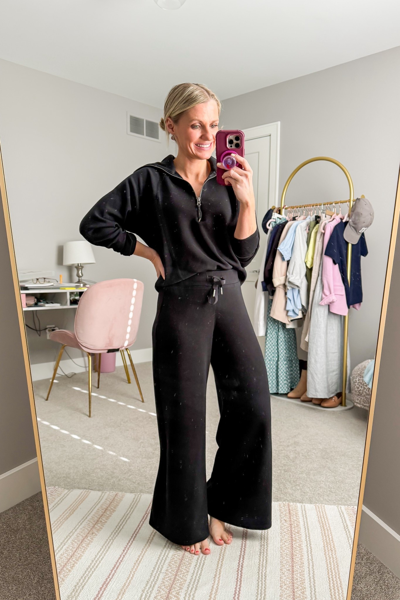 I love love love 💗 my @Spanx AirEssentials lounge set! I wear this before I film content in the morning and the pants go on almost every evening! Copy the code to
Get 20% off! 
Top- xs
Bottoms- XSMALL petite 

#LTKOver40 #LTKPetite #LTKSaleAlert