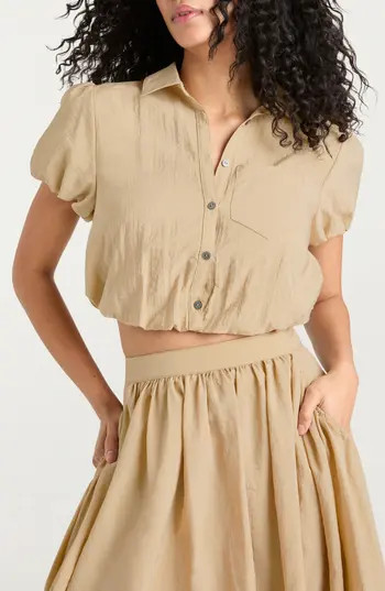 Cinq à Sept Allinae Button Up Crop Top in Khaki at Nordstrom Rack, Size Medium | Nordstrom Rack