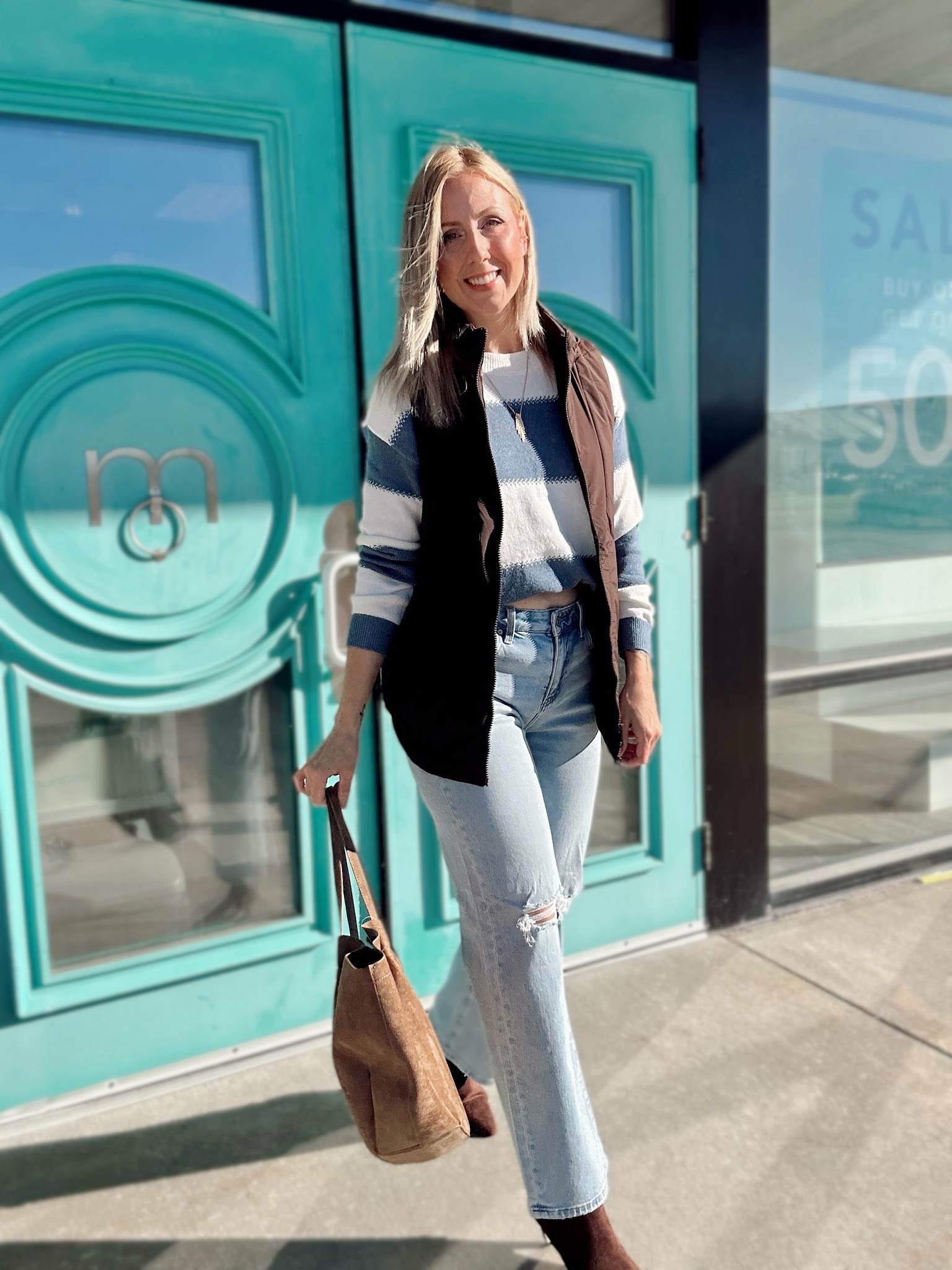 Wearing small in vest, medium in sweater and 27 in jeans

#LTKootd #LTKgrwm #LTKSaleAlert