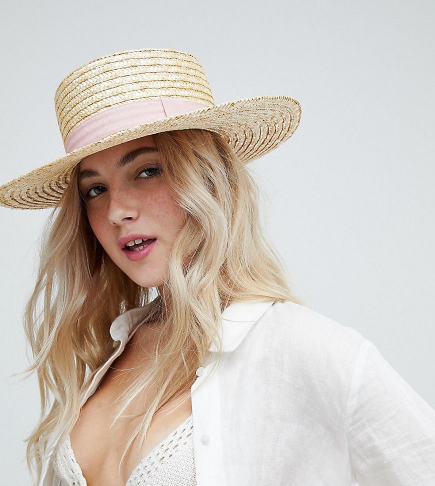 South Beach Straw Boater Hat With Blush Ribbon - Beige | ASOS US