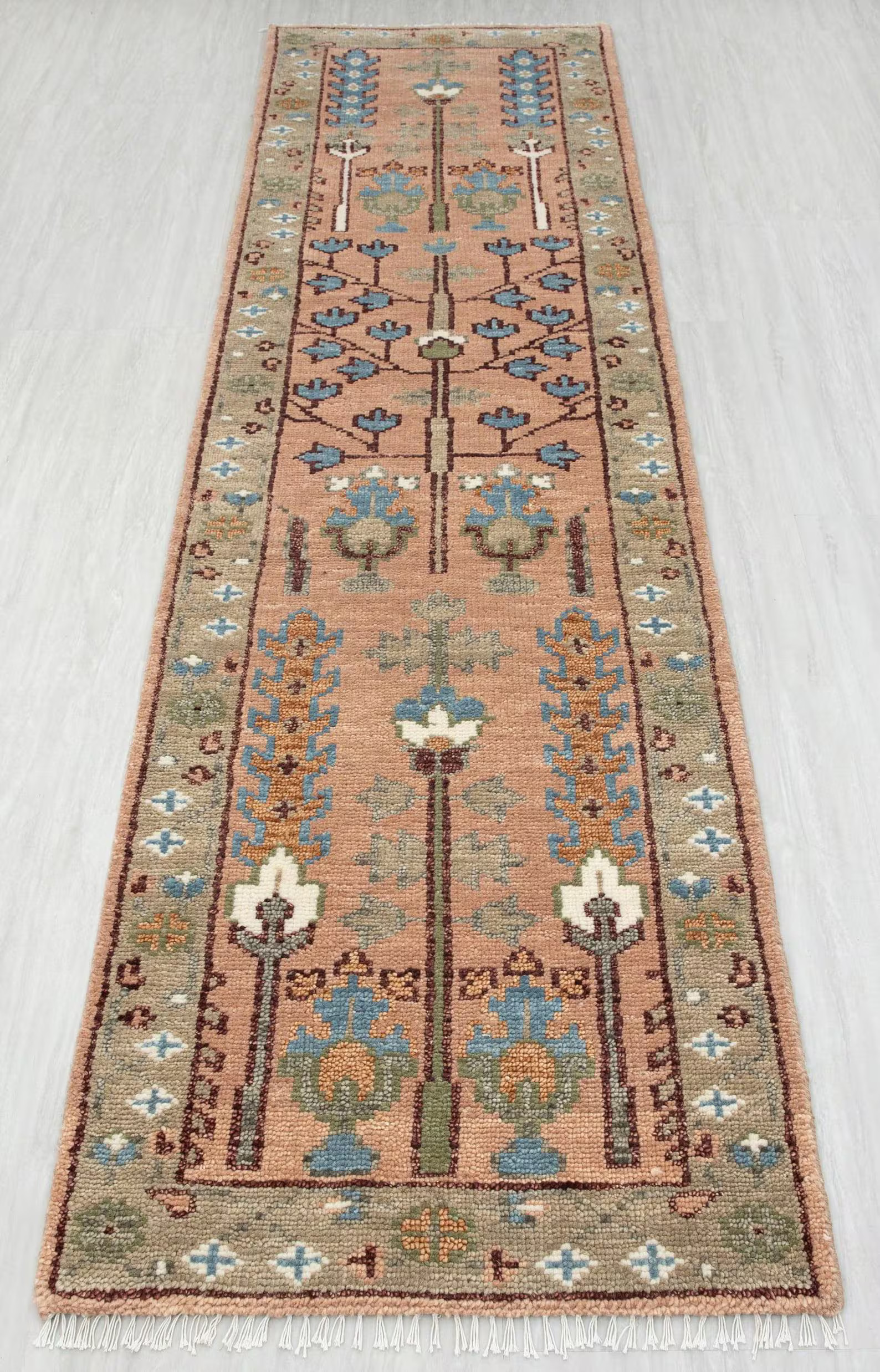 Vintage Turkish Runner Rug, Hand Knotted Wool Runner, mute pink Tribal Mat, Oushak Hallway Rug, A... | Etsy (Global)
