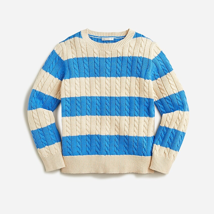 Kids' cable-knit cotton crewneck sweater in rugby stripe | J. Crew US
