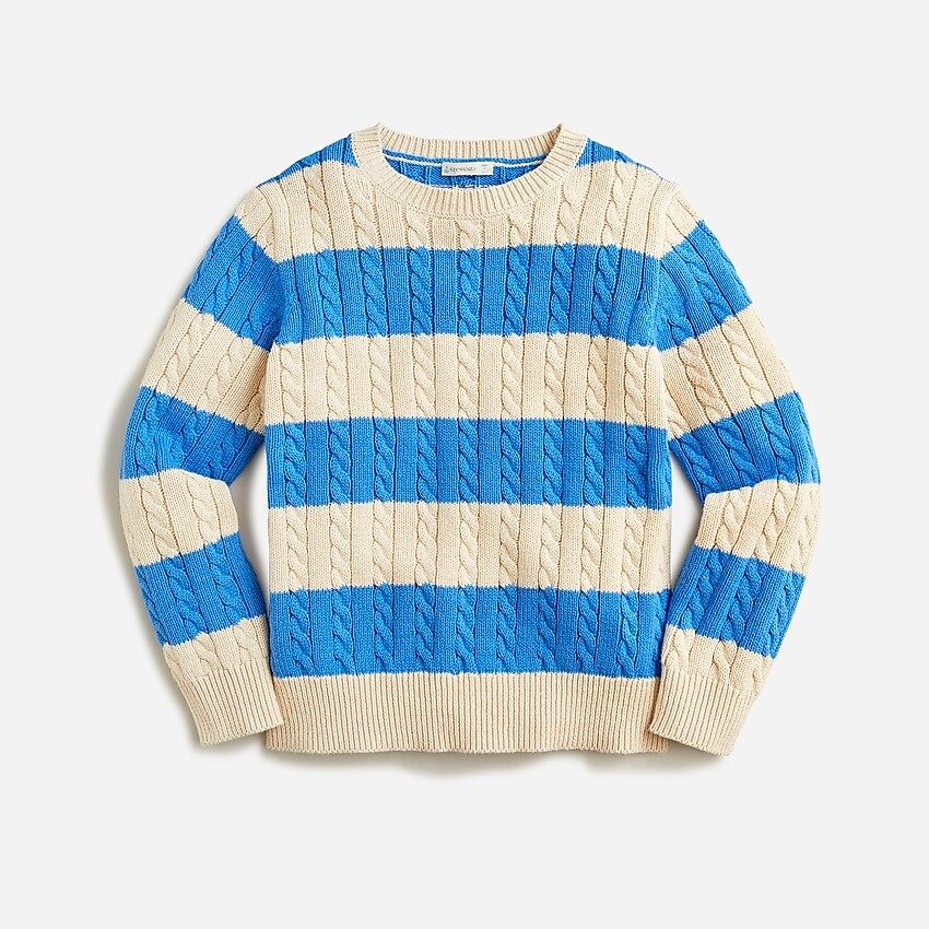 Kids' cable-knit cotton crewneck sweater in rugby stripe | J.Crew US