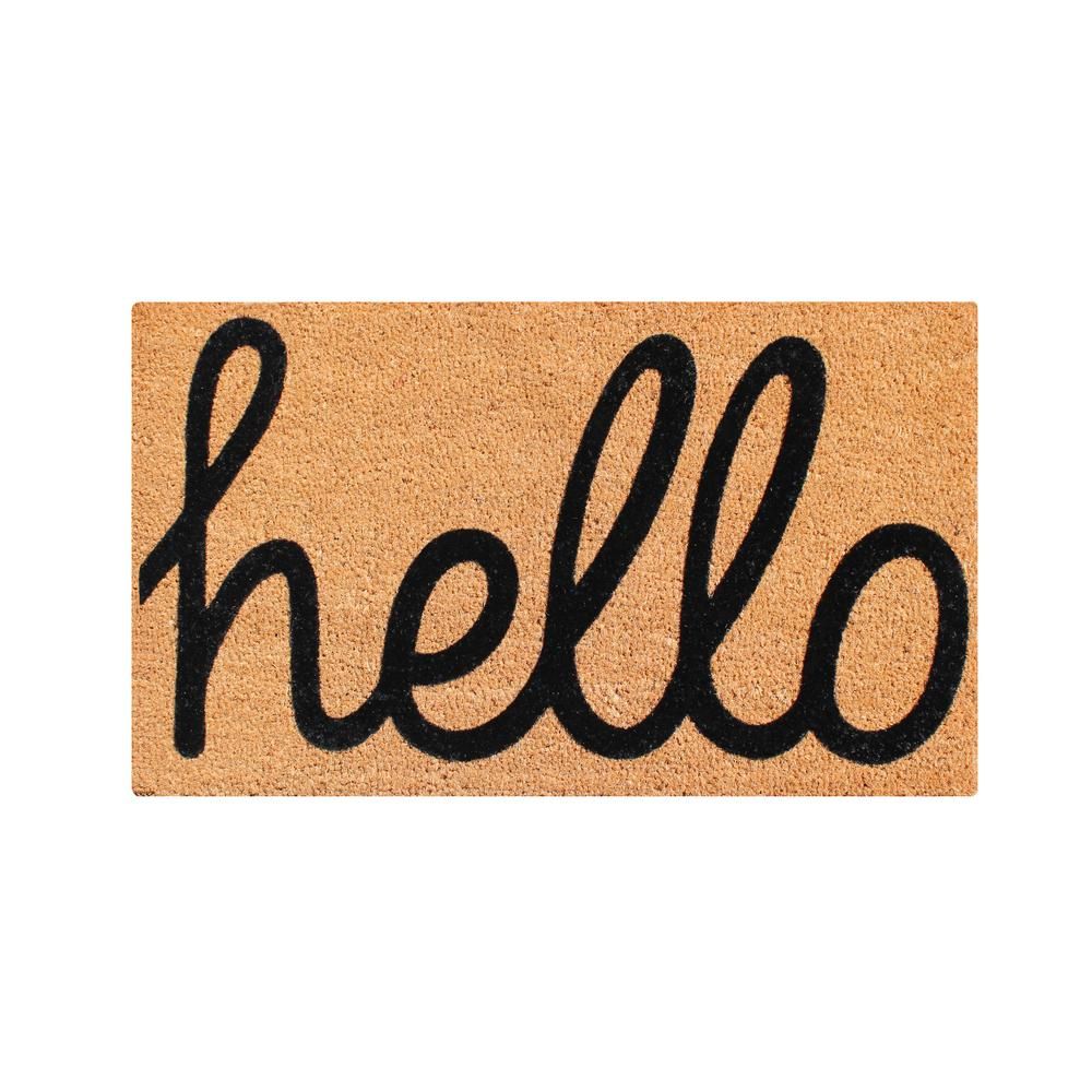 A1HC First Impression fade resistant HELLO 24 in. x 36 in. Flocked Coir Door Mat-PTF2014 - The Home  | The Home Depot