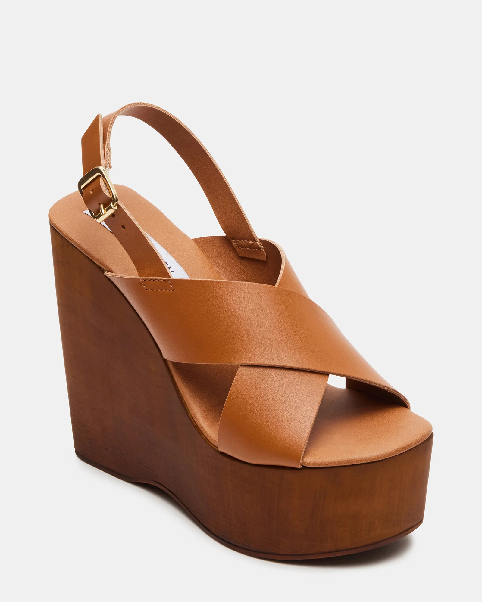 GALAXY Cognac Leather Platform Wedge Sandal | Women's Sandals | Steve Madden (US)