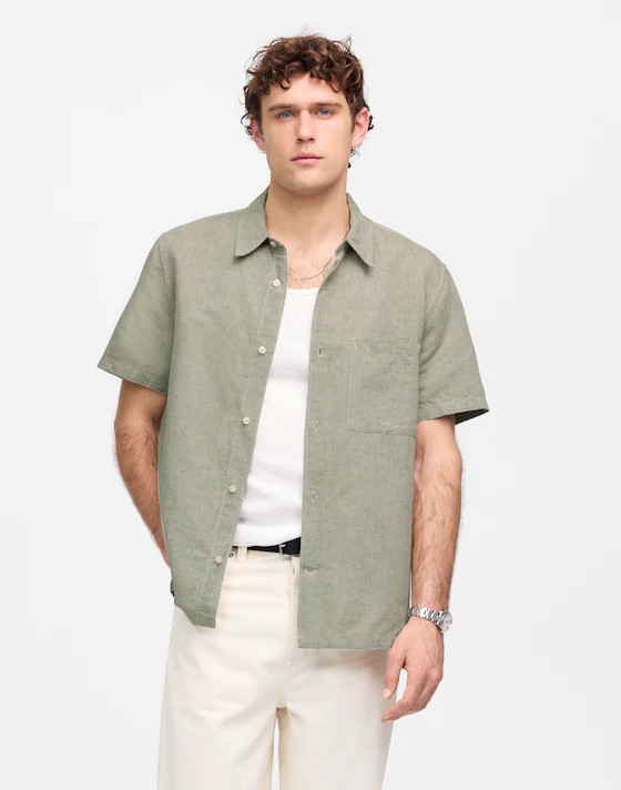 Button-Up Short-Sleeve Shirt in Cotton-Linen Blend | Madewell