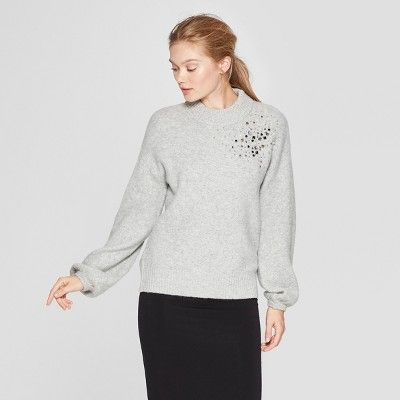 Women's Embellished Pullover Sweater - A New Day™ Gray S | Target