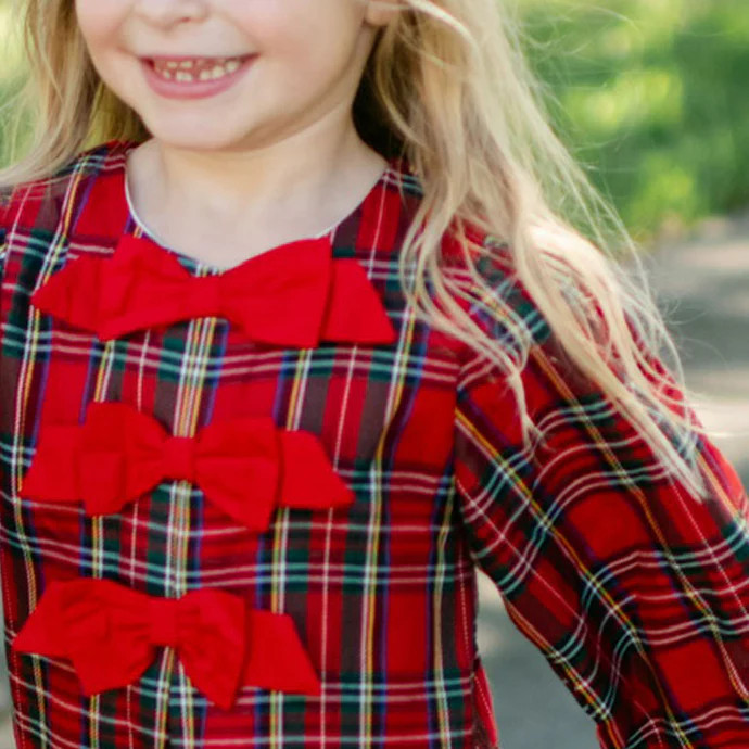 Red Plaid Center Bows Ruffle Legging Set | Classic Whimsy